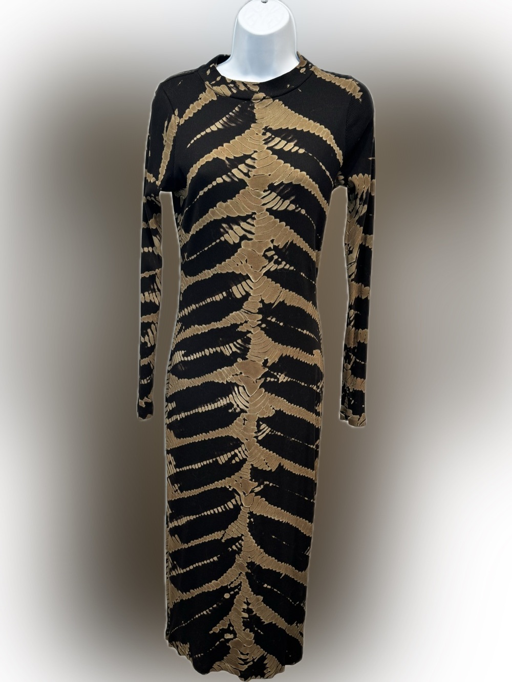 Young Fabulous & Broke Black and Tan Abstract Stripe Midi Dress